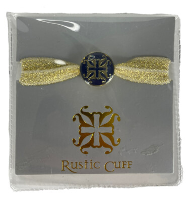Rustic Cuff Bracelet With Gold Tool Band Blue Stone With Gold Inlay Brand New