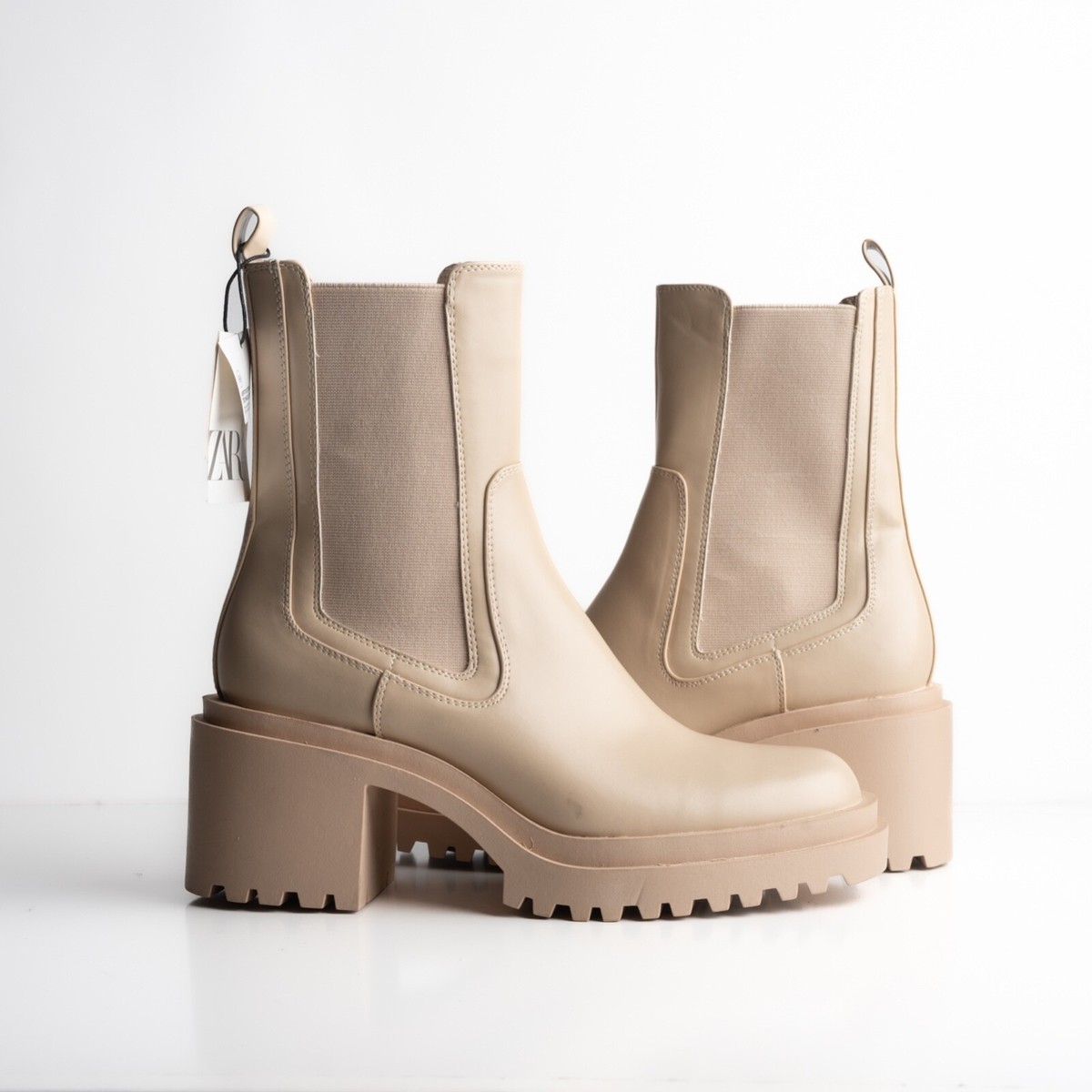 Leather High Heel Ankle Boots With Track Sole Chunky Boots Zara