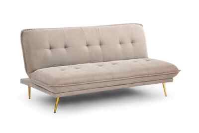 Amelia Modern Sofa Bed Blue, Duck Egg Blue or Mocha With Gold Legs