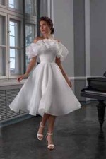 Short Wedding Dress Sweetheart Satin Off THe Shoulder A-Line Bridal gowns