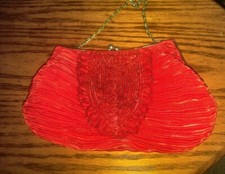 Vintage Bijoux Terner Red Beaded Evening Bag Clutch Purse