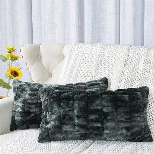 Luxury Ruched Faux Fur Pillow Covers Set of 2 - Super Soft Plush Cushion Covers - Picture 29 of 65
