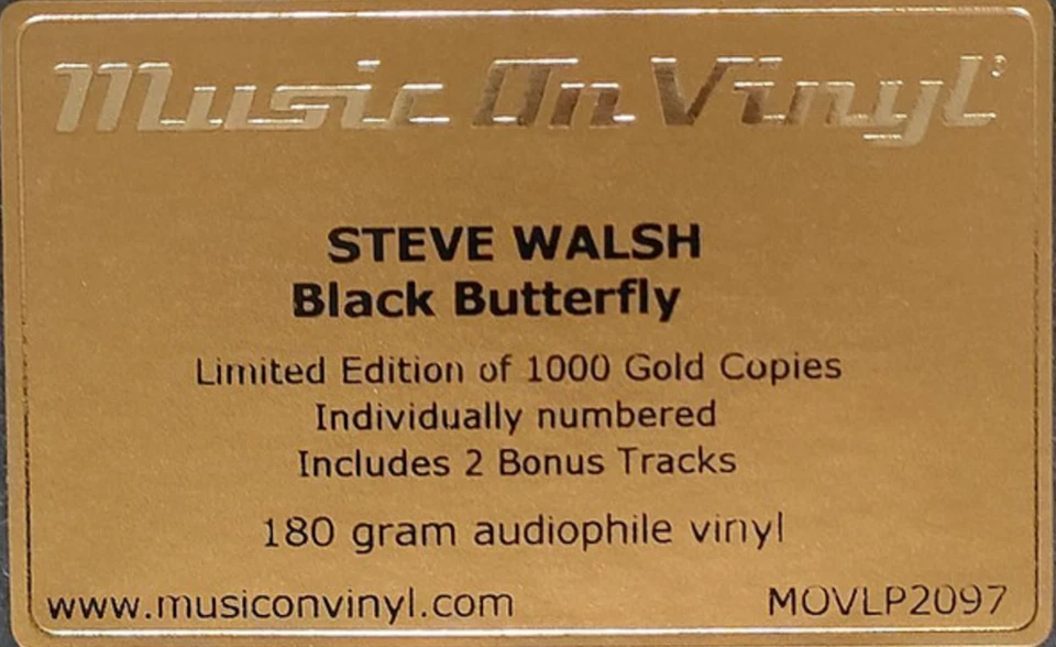 Steve Walsh (ex-Kansas) - Black Butterfly 180GR Limited Numbered Gold Vinyl LP - Bild 2 von 2
