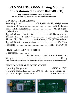 Timing Module RES360 on Customized Carrier Board GNSS/GPS/BDS PPS 15ns TSIP/NMEA