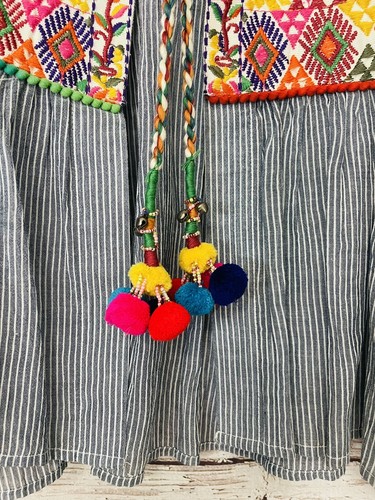 Zara Woman Embroidered Striped Jacket Short Shirt Tassels Pom Pom Blue Boho Sz S - Picture 5 of 21