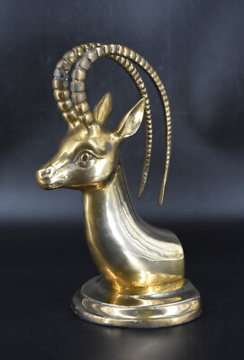 VTG Jack Housman Brass Ram Antelope Ibex Curved Horns Bookend Figurine 11.5''