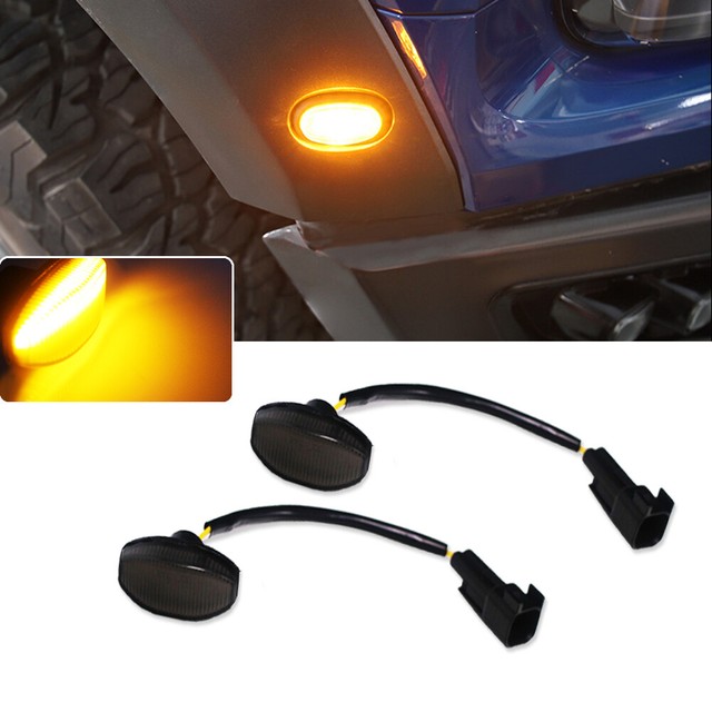 For 20102014 Ford Raptor Front Bumper Amber LED Black Lens Side Marker