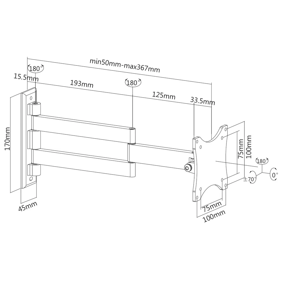 Articulating Monitor Wall Mount for ASUS Acer Dell HP NEC LG 20 21 22 23 24 27" - Image 3 of 4