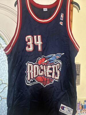 Vintage Champion NBA Houston Rockets Hakeem Olajuwon 34 Jersey XL 48 ...