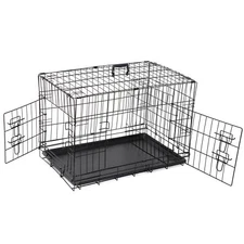 30"Pet Kennel Cat Dog Folding Steel Crate Animal Playpen Wire Metal W/Doors Tray