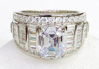 Absolute Sterling Asscher-cut, Baguette & Round Stone Engagement Ring Sz 10 Hsn