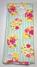 KAY DEE KITCHEN TOWELS (2) EASTER EGGS BLUE YELLOW PINK TERRY LINED 18 X 28 NWT