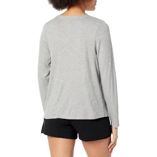 Steve Madden Women's Ribbed Long-Sleeve Sleep Tee SM02732 - Gray - Size L - Picture 2 of 2