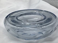 Vintage Light Baby Blue Cut Glass Etched Ashtray 