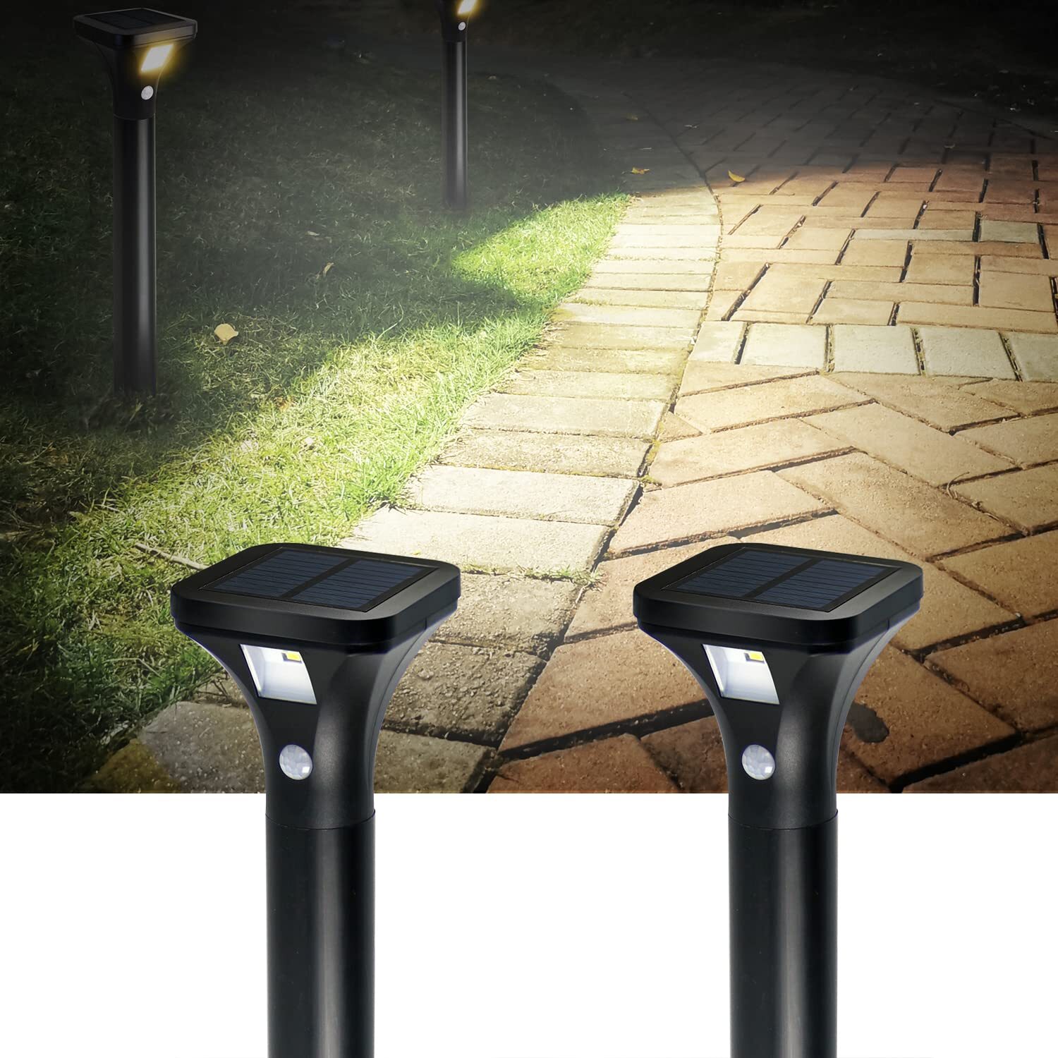 LED Solar Powered Motion Sensor Pathway Lights, Battery Powered Outdoor Water...