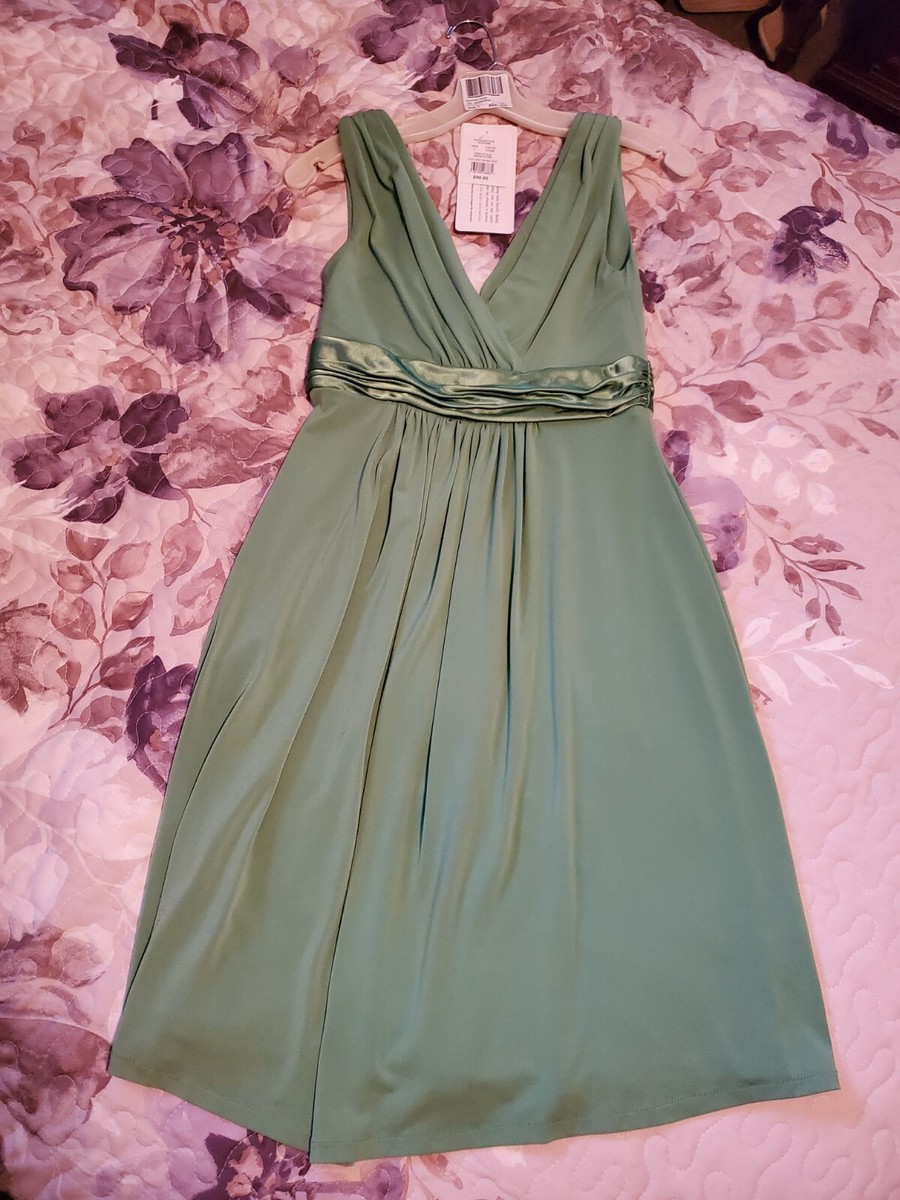 David's Bridal Clover green Jersey Bridesmaid dress size 2 sleeveless short  | eBay
