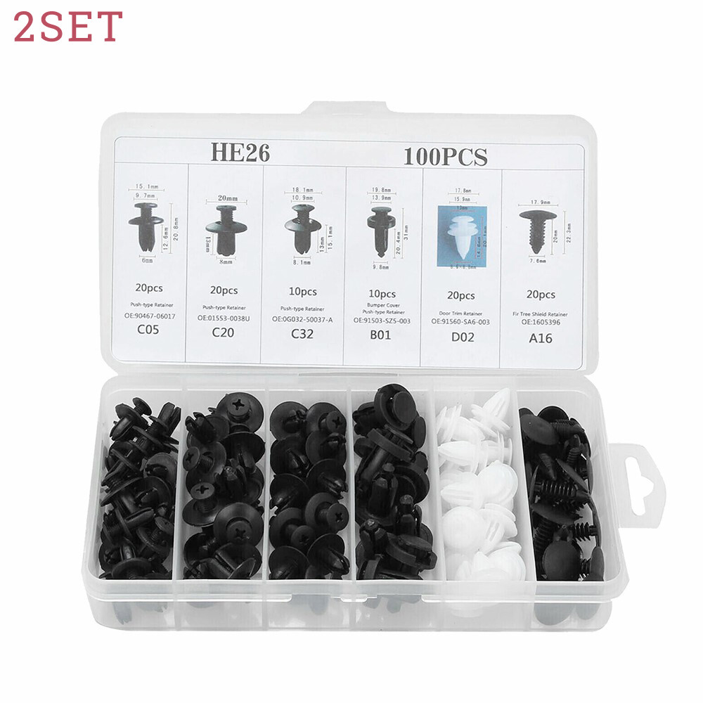 Parts Car Body Plastic Fender Bumper Tool Trim Retainer Fastener Clips Kit 200Pc
