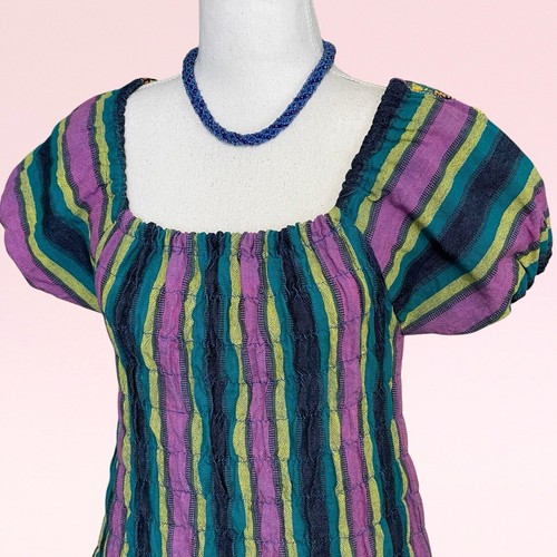 vintage Mayan Modern Guatemalan multicolor hippie boho festival midi dress OS - Picture 5 of 17
