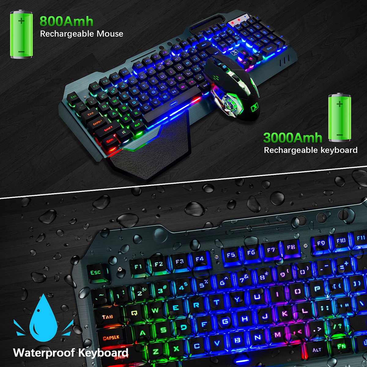 Tastiera E Mouse Gaming Con Poggiapolsi, USB Cablato Layout Italiano QWERTY Tastiera Retroilluminato A LED Colore Arcobaleno, Mouse 6 Tasti 2400 DPI E Tappetino Per Mouse Per Giochi Per PC, Nero - Foto 10