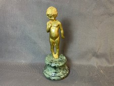 Antica Piccolo Statuetta Bambino IN Bronzo Su Base IN Marmo Non Firmato