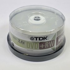 TDK DVD+RW 4.7GB Blank DVD Rewritable Discs 25pk Spindle Up to 2.4x Compatible