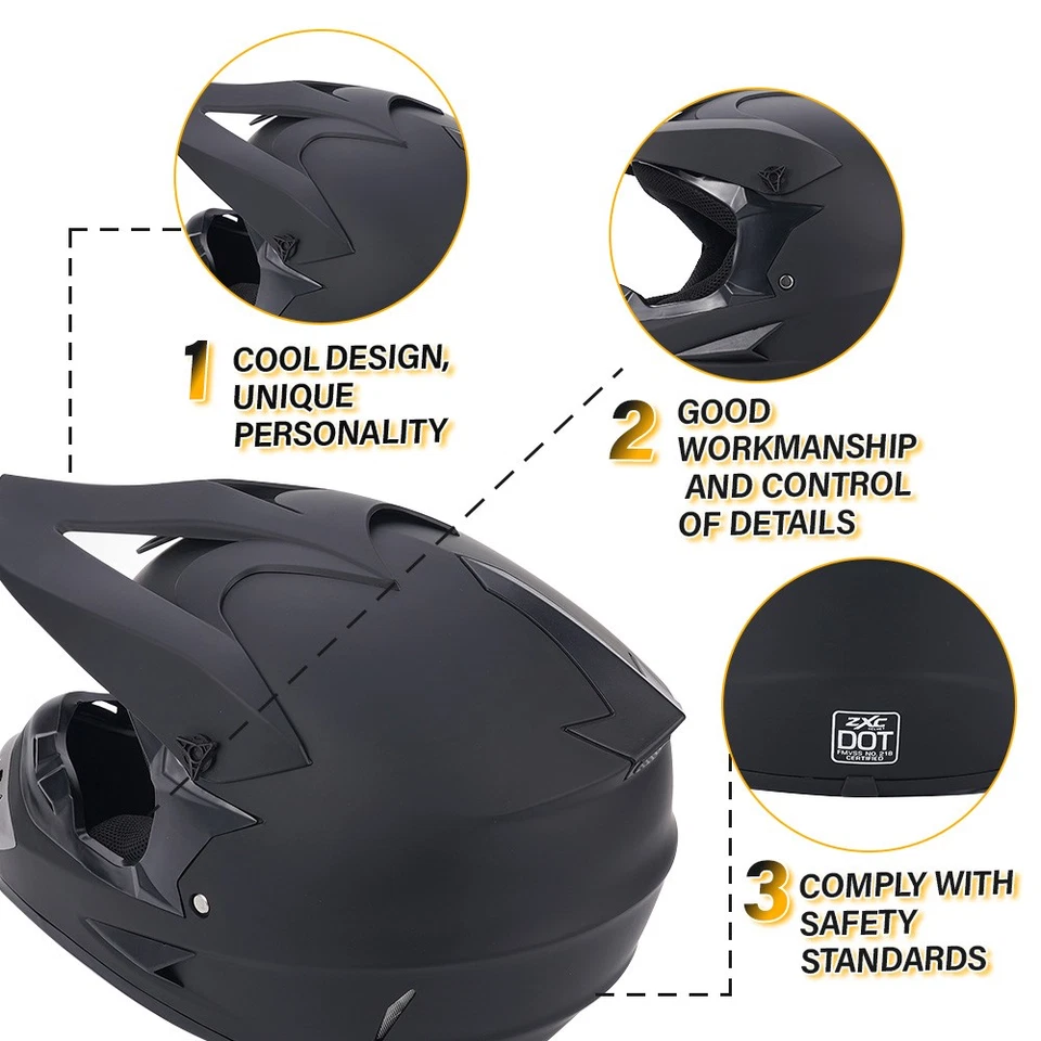 DOT Motocross Helmet Adult Off Road Bike ATV Helmet w/ Goggles/ Gloves/ Mask M - Image 3 of 4