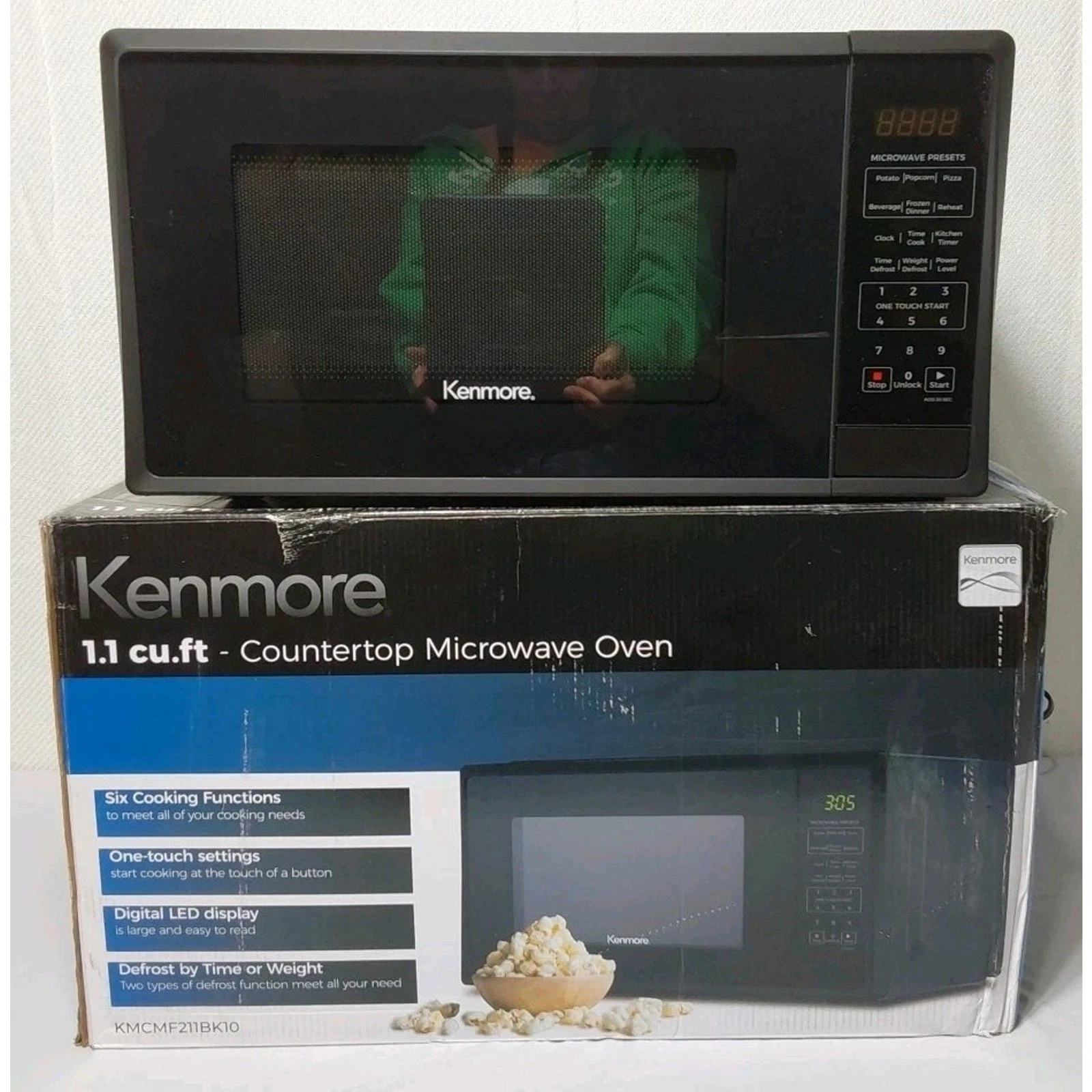 Kenmore 1.1 cu ft Microwave - Black: Countertop Oven 1000W READ DESCRIPTION