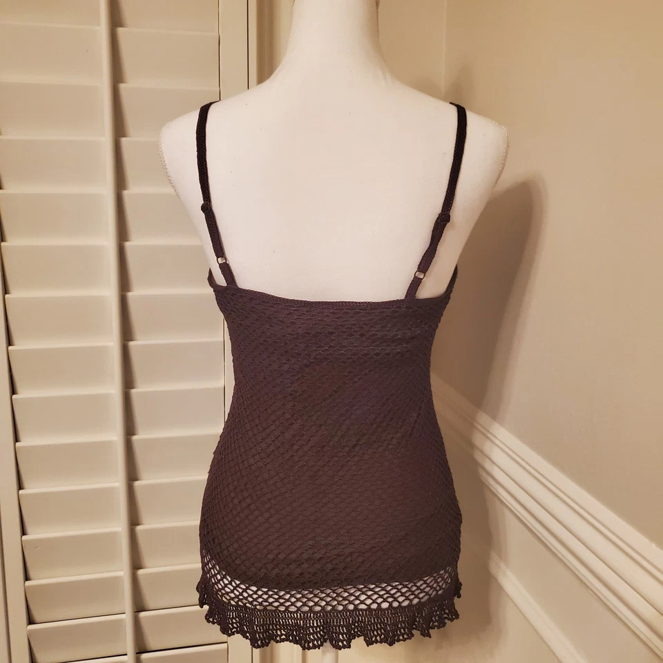 Rampage Y2K Chocolate Brown Crochet Beaded LinedTank Spaghetti Strap Top Size M - Image 3 of 4