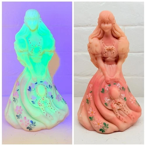 Fenton Burmese Glow Glass Southern Belle Figurine #20/ 2000 Hand Painted Signed