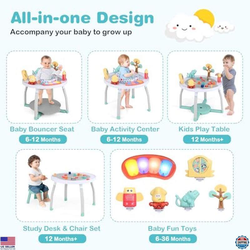 5 in 1 Baby Activity Center Jumper Bouncer with Toys Lights Music 6-36 Months