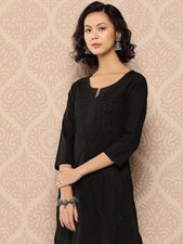 Black Embroidered Chikankari Cotton Kurta
