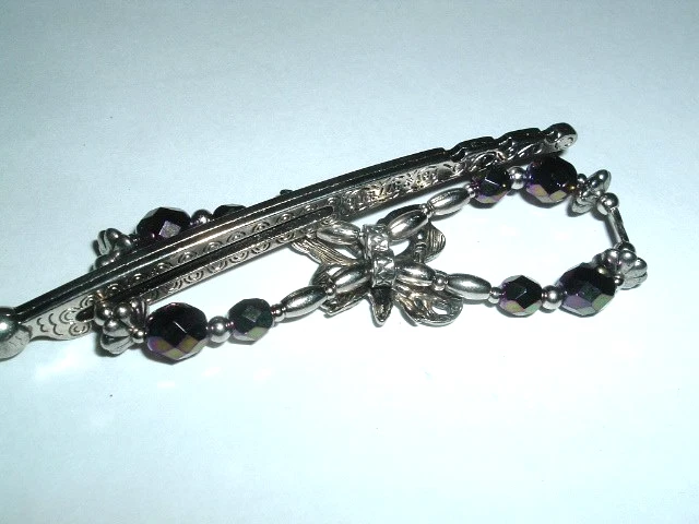 Clip de pelo Lilla Rose mediano flexible plateado mariposa metálico cristal púrpura nuevo con etiquetas Foto 3 de 3