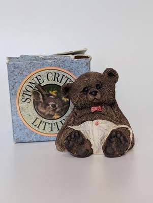 Vintage 1990er Stone Critters Figur sitzender Teddy Buddy Bär Resin selten