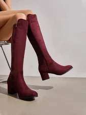 Women Low Heel Knee High Boots Stretchy Side Zipper Fashion Boots