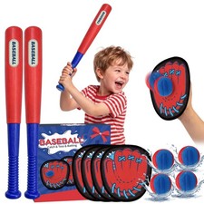 Baseball Toss and Catch Ball Set for Kids - 2 Bats, 4 Gloves 4 Soft Balls