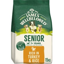 15kg James Wellbeloved 7+ Years Senior Dry Dog Food Rich in Turkey & Rice 4.12 per kilo