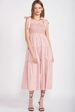 En Saison Matisse Texture Smocked Cotton Poplin Women's Midi Dress