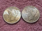 Lot of  2  Nice  1923 - P  AU + /  UNC.  Peace silver dollar Coins   LOT # 24