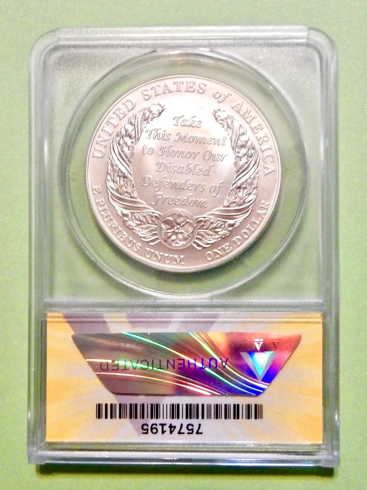 2010 W SILVER DISABLED VETERANS DOLLAR - GRADED MS 70 BY ANACS - 195 - Image 2 of 2