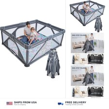 Baby Playpen, Foldable Portable Play Yard for Babies, 71x59 Inch, Dark Grey ...