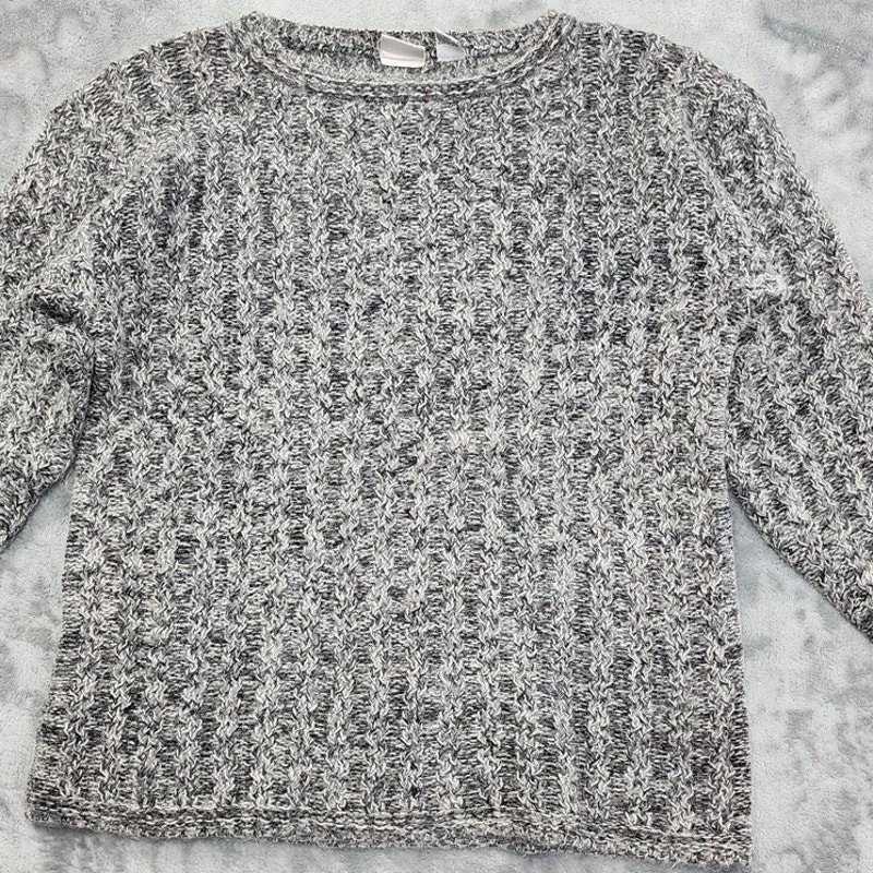 Suéter De Colección Katherine Bishop Mujer M Gris Seda Lana Mohair Grueso Tejido con Cable Foto 2 de 4