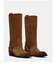 Steve Madden Ruskin Suede Squire Toe Western Style Boots Chestnut Size US 10