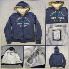 VTG Y2K Aeropostale Hoodie Womens Large Blue Faux Fur Hood Full Zip Jacket