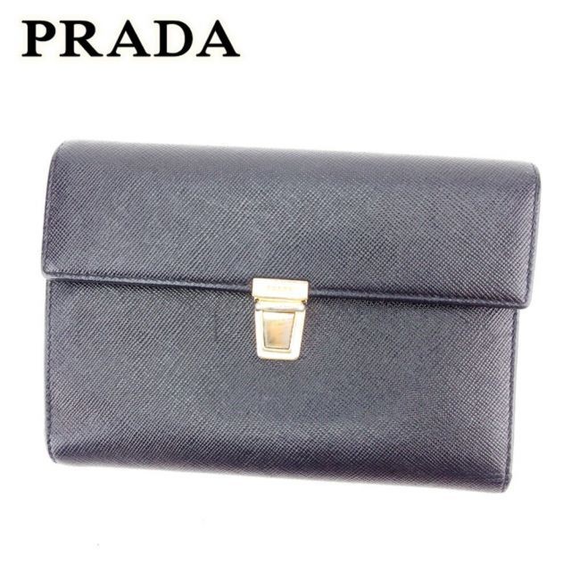 Prada Tri-Fold Leather Wallet in Black with Gold Logo