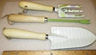 CUTE-3 PC. SET OF PRETTY, METAL + WOOD GARDEN HAND TOOLS, NEW-UNUSED