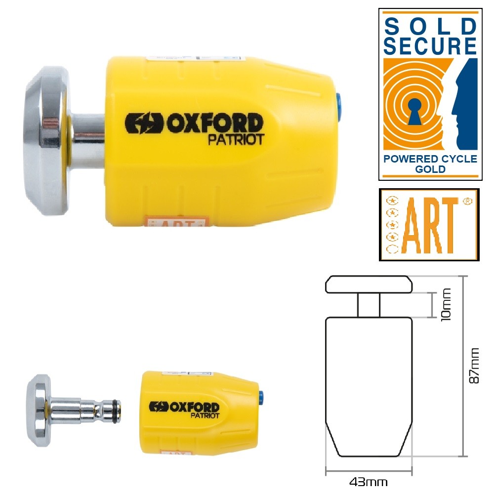 Oxford OF40 Patriot Ultra Strong Motorbike Motorcycle Disc Lock Yellow 14mm