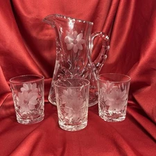 Irving Glass American Brilliant Cut Crystal Pitcher and 3 Tumblers Set