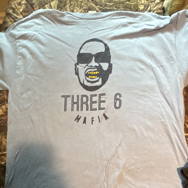 Gildan Heavy Cotton Three 6 Mafia Blue Graphic Logo Crew Neck T-Shirt Men’s XL