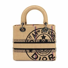 AUTH CHRISTIAN DIOR LADY DELIGHT MEDIUM 2-WAY BAG JUTE CANVAS BEIGE WOMEN'S F/S