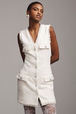 BHLDN Anthropologie Sleeveless Tweed Dress Pearl Embellished Beaded White XS